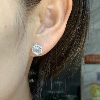 High-Icy Glowing Natural Jadeite Cabochon Stud Earrings — S925 Silver · No. 4574