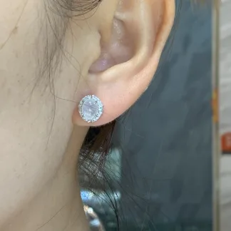 High-Icy Glowing Natural Jadeite Cabochon Stud Earrings — S925 Silver · No. 9938