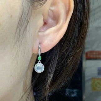 High-Icy Glowing Natural Jadeite Cabochon Hook Earrings — S925 Silver · No. 2EF1