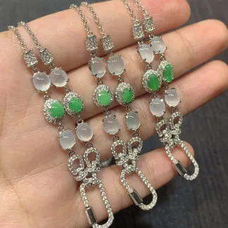 High-Icy Glowing White and Green Natural Jadeite Convertible Chain — S925 Silver · No. FBFF