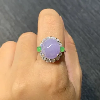 Icy Lavender Natural Jadeite Cabochon Ring — S925 Silver · No. FA03