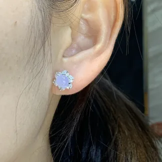 Icy Lavender Natural Jadeite Cabochon Stud Earrings — S925 Silver · No. 1C96