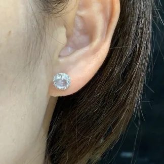 High-Icy Crisp-Clarity Natural Jadeite Cabochon Stud Earrings — S925 Silver · No. 1118