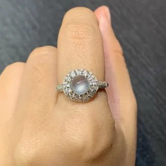 High-Icy Glassy Crisp-Clarity Natural Jadeite Cabochon Ring — S925 Silver · No. 9E40