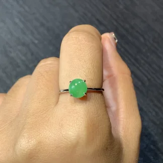 Icy Vivid Green Natural Jadeite Cabochon Ring — S925 Silver · No. C81A