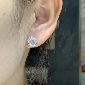 High-Icy Glowing Natural Jadeite Cabochon Stud Earrings — S925 Silver · No. C318