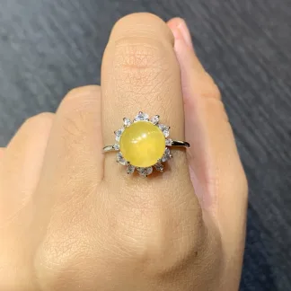 High-Icy Honey Yellow Natural Jadeite Cabochon Ring — S925 Silver · No. EC88