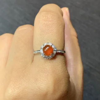 High-Icy Russet Red Natural Jadeite Cabochon Ring — S925 Silver · No. E2E7