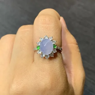 Icy Lavender Natural Jadeite Cabochon Ring — S925 Silver · No. B48D