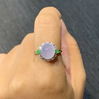 High-Icy Lavender Natural Jadeite Cabochon Ring — S925 Silver · No. 9F0C