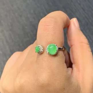 Icy Vivid Green Natural Jadeite Cabochon Ring — S925 Silver · No. 5FFC