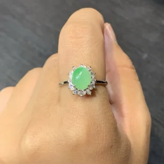 Icy Soft Green Natural Jadeite Cabochon Ring — S925 Silver · No. 30B3