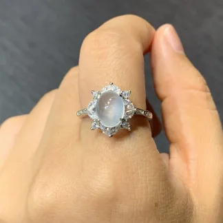 High-Icy Natural Jadeite Cabochon Ring — S925 Silver · No. CEF7