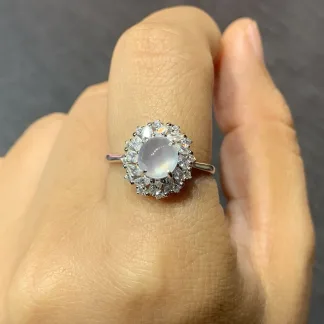 High-Icy Glowing Natural Jadeite Cabochon Ring — S925 Silver · No. 1EAE