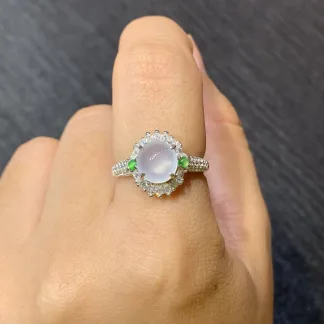 High-Icy Glowing Natural Jadeite Cabochon Ring — S925 Silver · No. FCC7