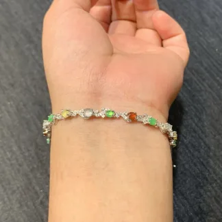 High-Icy Multicolor Natural Jadeite Cabochon Bracelet — S925 Silver · No. 8AC1
