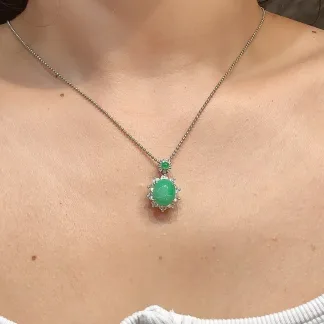 Icy Vivid Green Natural Jadeite Cabochon Pendant — S925 Silver · No. 9C3F