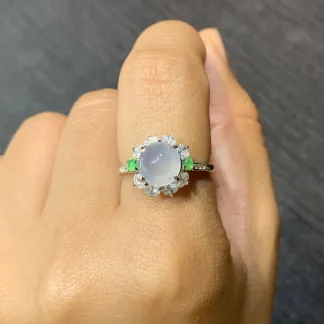 Icy Glowing Natural Jadeite Cabochon Ring — S925 Silver · No. 423A