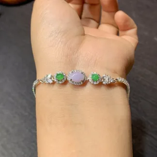 Lavender Natural Jadeite Cabochon Bracelet — S925 Silver · No. 1B2B