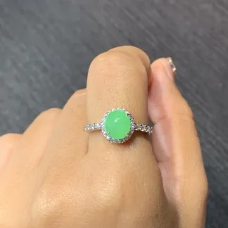 High-Icy Soft Vivid Green Natural Jadeite Cabochon Ring — S925 Silver · No. BFD0