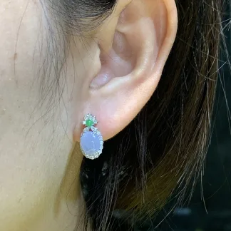 Icy Lavender Natural Jadeite Cabochon Stud Earrings — S925 Silver · No. 928B