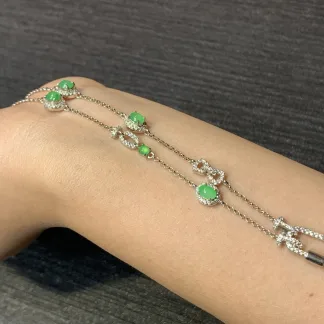 Icy Vivid Green Natural Jadeite Convertible Cabochon Chain — S925 Silver · No. 6A2C