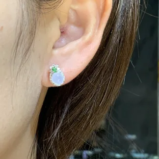 Icy Pale Lavender Natural Jadeite Cabochon Stud Earrings — S925 Silver · No. E706