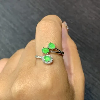 High-Icy Vivid Green Natural Jadeite Cabochon Ring — S925 Silver · No. 0E97