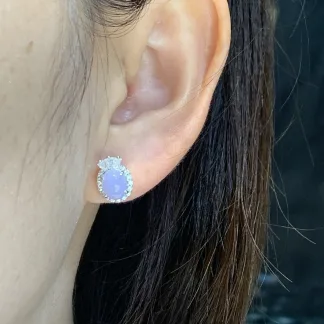 Icy Lavender Natural Jadeite Cabochon Stud Earrings — S925 Silver · No. FDA9