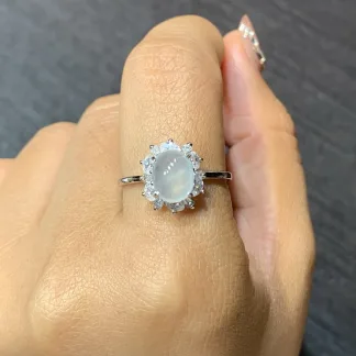 Icy Glowing Natural Jadeite Cabochon Ring — S925 Silver · No. 04E0