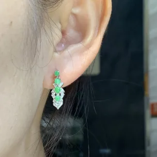 Icy Green Natural Jadeite Cabochon Drop Earrings — S925 Silver · No. 3C73