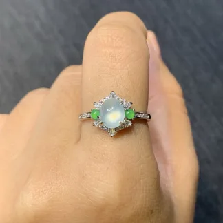 High-Icy Glowing Cabochon Natural Jadeite Three-Piece Cabochon Set — S925 Silver · No. 4630
