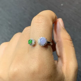 紫➕绿天然翡翠蛋面戒指 S925 银 · 编号 1193