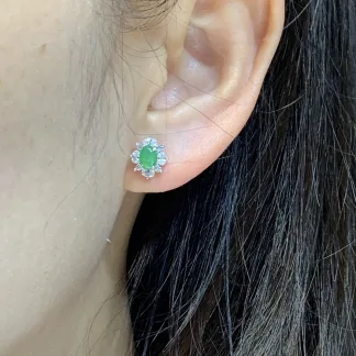 High-Icy Yellow and Green Natural Jadeite Cabochon Stud Earrings — S925 Silver · No. D055