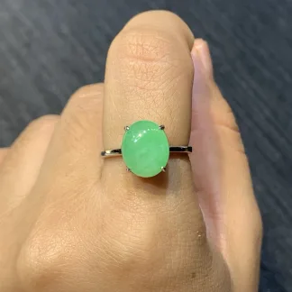 Icy Vivid Green Natural Jadeite Cabochon Ring — S925 Silver · No. 253A