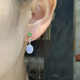 Icy Lavender Natural Jadeite Cabochon Drop Earrings — S925 Silver · No. 2A5F