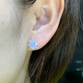 Icy Lavender Natural Jadeite Cabochon Stud Earrings — S925 Silver · No. C0A2