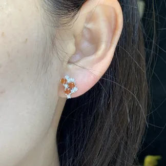 High-Icy Russet Red Natural Jadeite Cabochon Stud Earrings — S925 Silver · No. 84FE