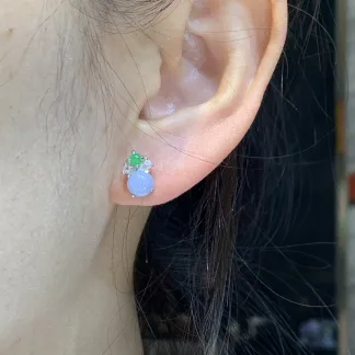Lavender Natural Jadeite Cabochon Stud Earrings — S925 Silver · No. DA15