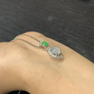 High-Icy Glowing Natural Jadeite Cabochon Pendant — S925 Silver · No. C6AA