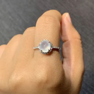 High-Icy Glowing Natural Jadeite Cabochon Ring — S925 Silver · No. EBF6