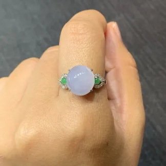 Lavender Natural Jadeite Cabochon Ring — S925 Silver · No. 75FA