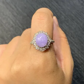 Lavender Natural Jadeite Cabochon Ring — S925 Silver · No. D82A