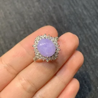 Lavender Natural Jadeite Cabochon Ring — S925 Silver · No. D82A