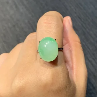 Icy Fresh Green Natural Jadeite Cabochon Ring — S925 Silver · No. 187A