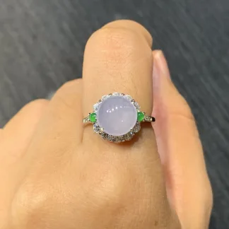 Icy Lavender Natural Jadeite Cabochon Ring — S925 Silver · No. 025D
