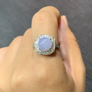 Lavender Natural Jadeite Cabochon Ring — S925 Silver · No. 5BC0