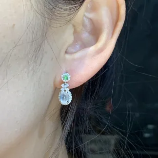 High-Icy Glowing Natural Jadeite Cabochon Drop Earrings — S925 Silver · No. BA2A