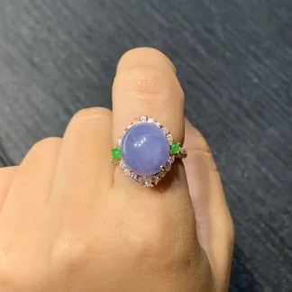Deep Lavender Natural Jadeite Cabochon Ring — S925 Silver · No. 9ADE