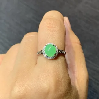 Vivid Green Natural Jadeite Cabochon Ring — S925 Silver · No. FE1E